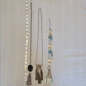 Silver and Blue Beaded Tassel Necklaces-set of 3